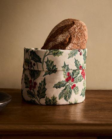 CHRISTMAS POINSETTIA JACQUARD BREAD BASKET