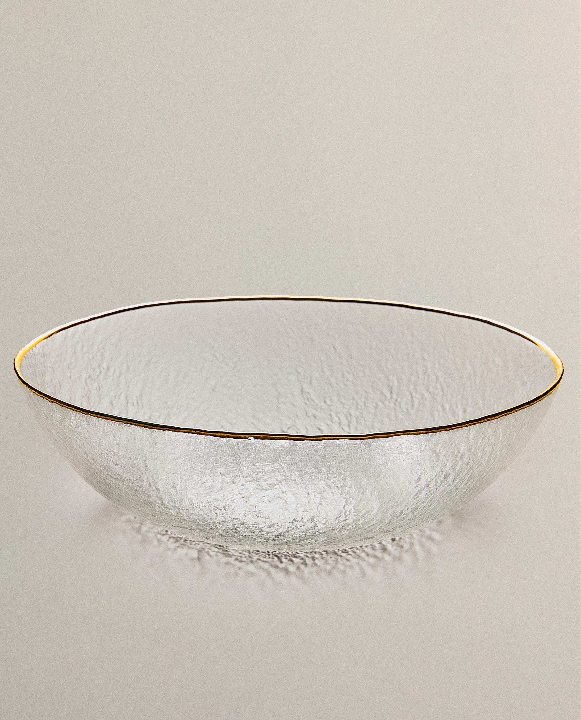 RAISED GLASS SALAD BOWL WITH GOLD RIM RAISED GLASS SALAD BOWL WITH GOLD RIM