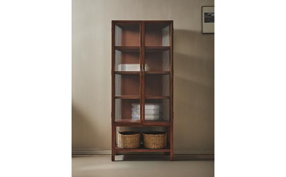 מזנון מעץ אש עם דלתות זכוכית