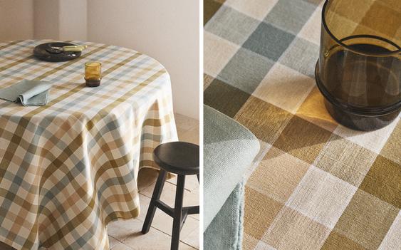 RUNDE TISCHDECKE KAROS GARNGEFÄRBT