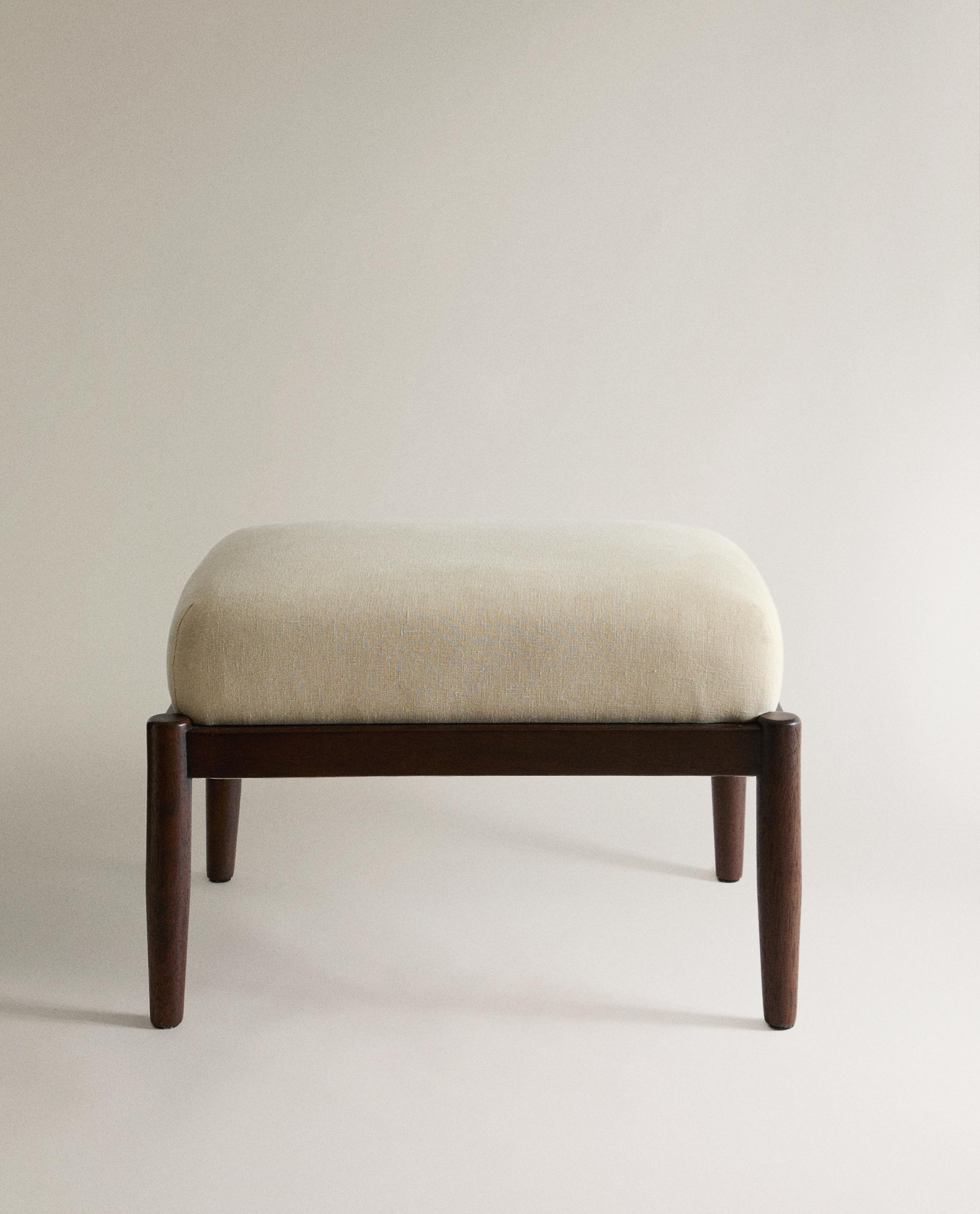 WOOD AND LINEN FOOTREST STOOL product thumbnail 7
