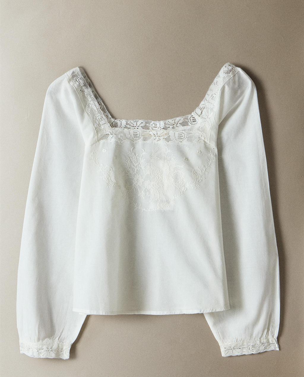 Lace embroidered long sleeve top