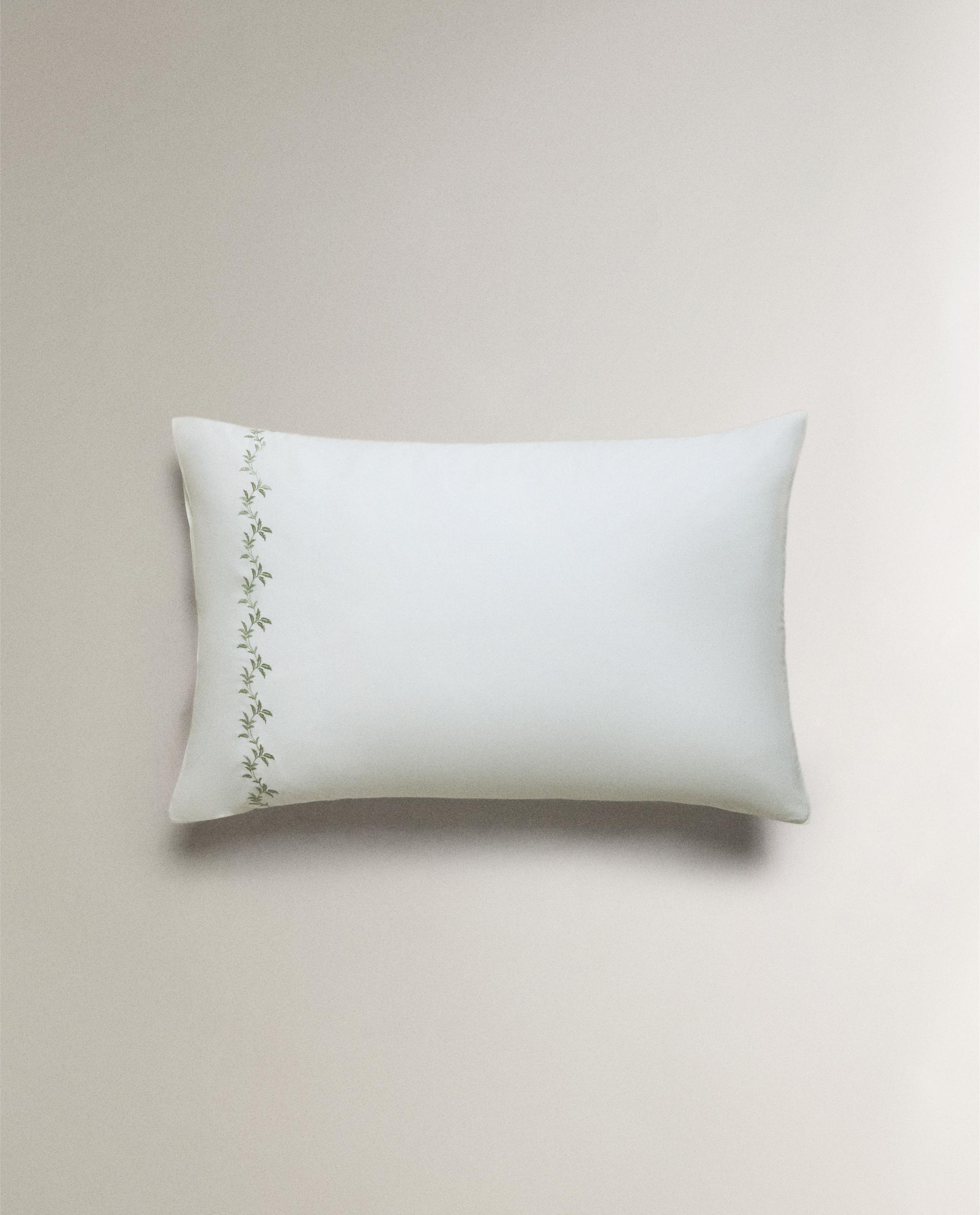 SATEEN PILLOWCASE WITH EMBROIDERED LEAVES product thumbnail 3