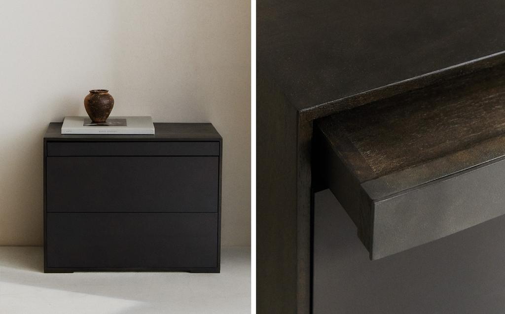 WOODEN AND METAL BEDSIDE TABLE