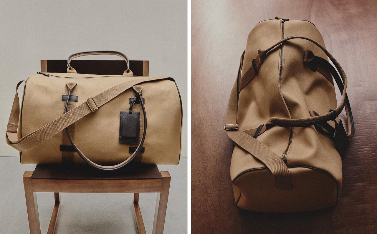 COTTON AND LEATHER TRAVEL BAG