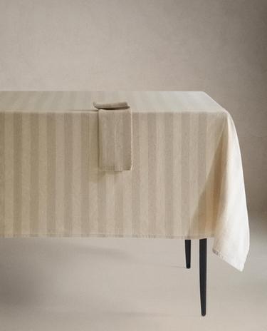 FADED LINEN STRIPED TABLECLOTH