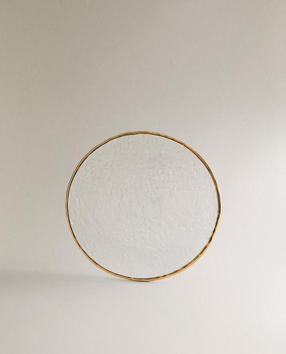 طبق جانبي زجاج بارز بحافة ذهبية