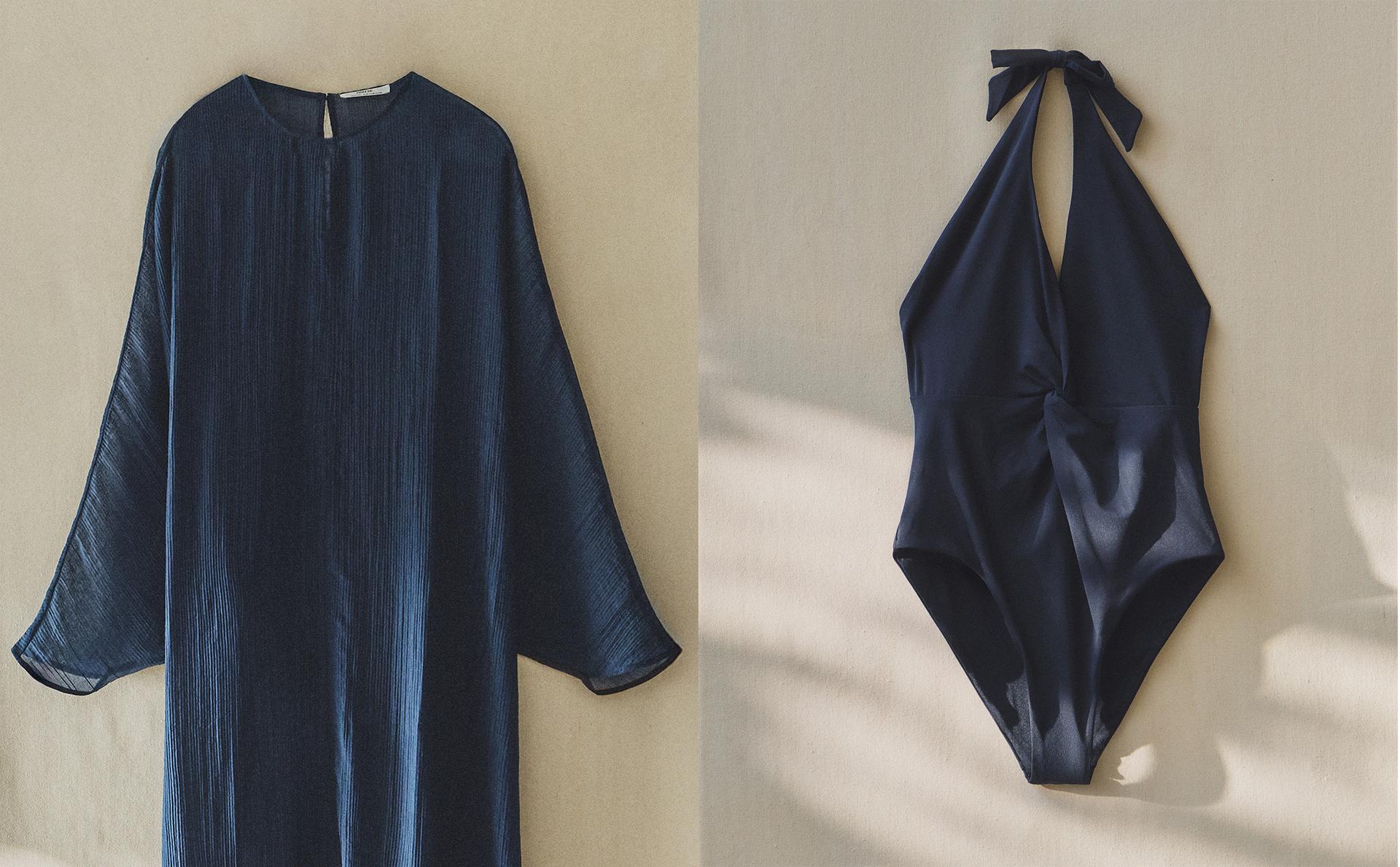 FLOWING BEACH DRESS AND TIED HALTER BEACH SWIMSUIT FLOWING BEACH DRESS AND TIED HALTER BEACH SWIMSUIT