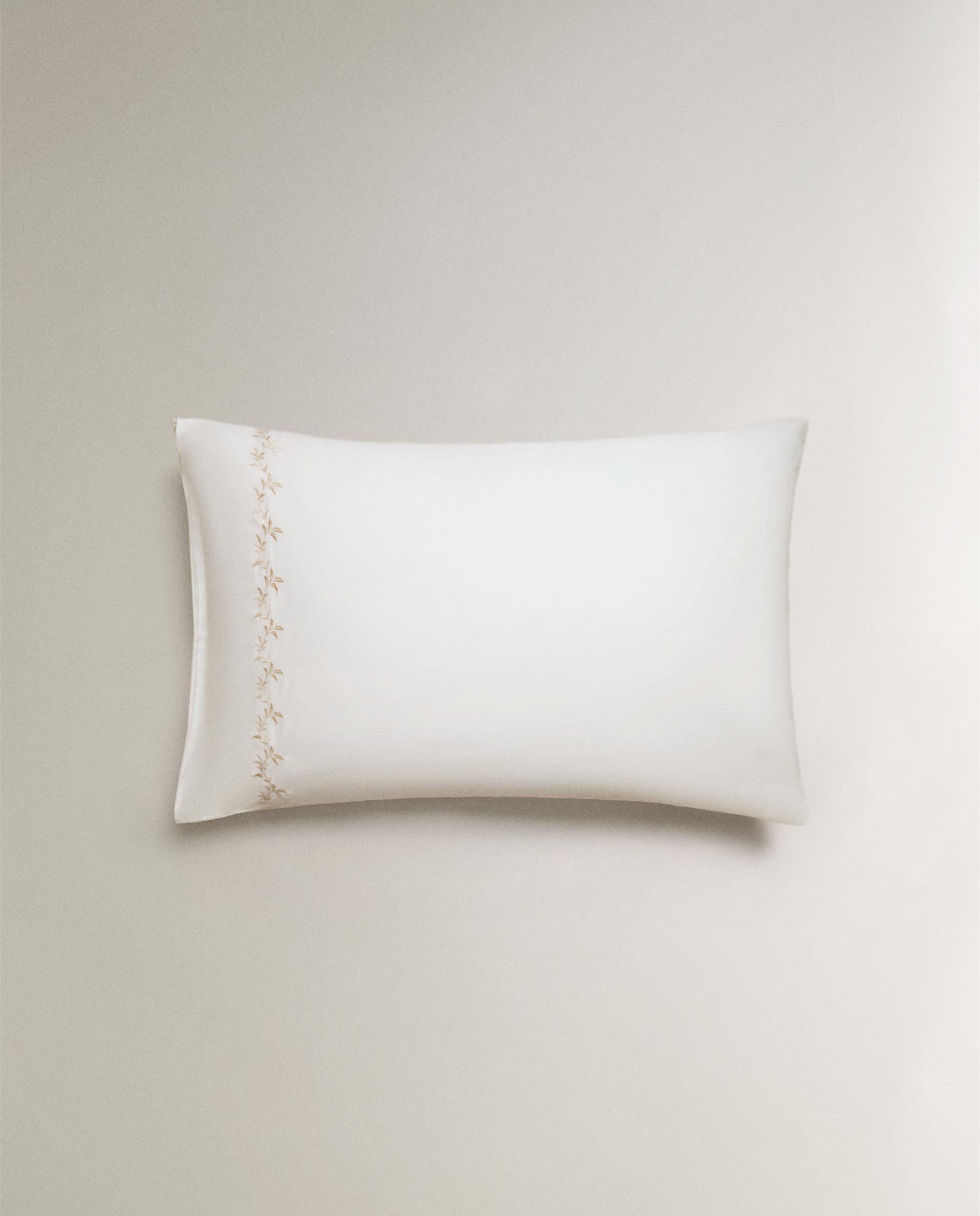 SATEEN PILLOWCASE WITH EMBROIDERED LEAVES product thumbnail 11