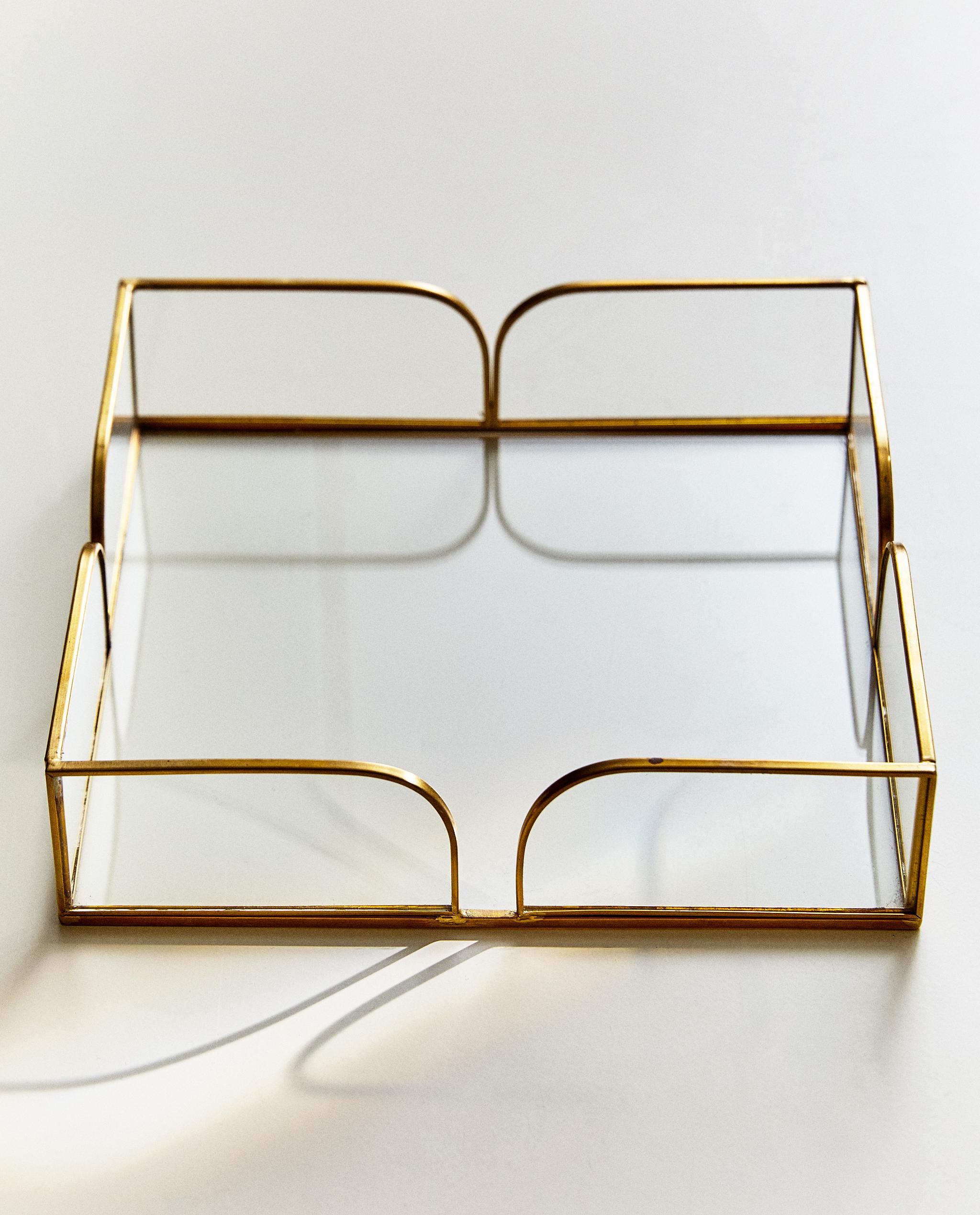 GLASS NAPKIN HOLDER WITH METAL TRIM