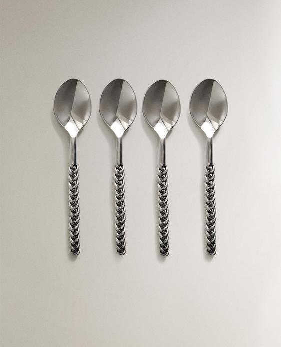 طقم ملاعق تحلية بمقابض معدن مجدولة (طقم 4 قطع)