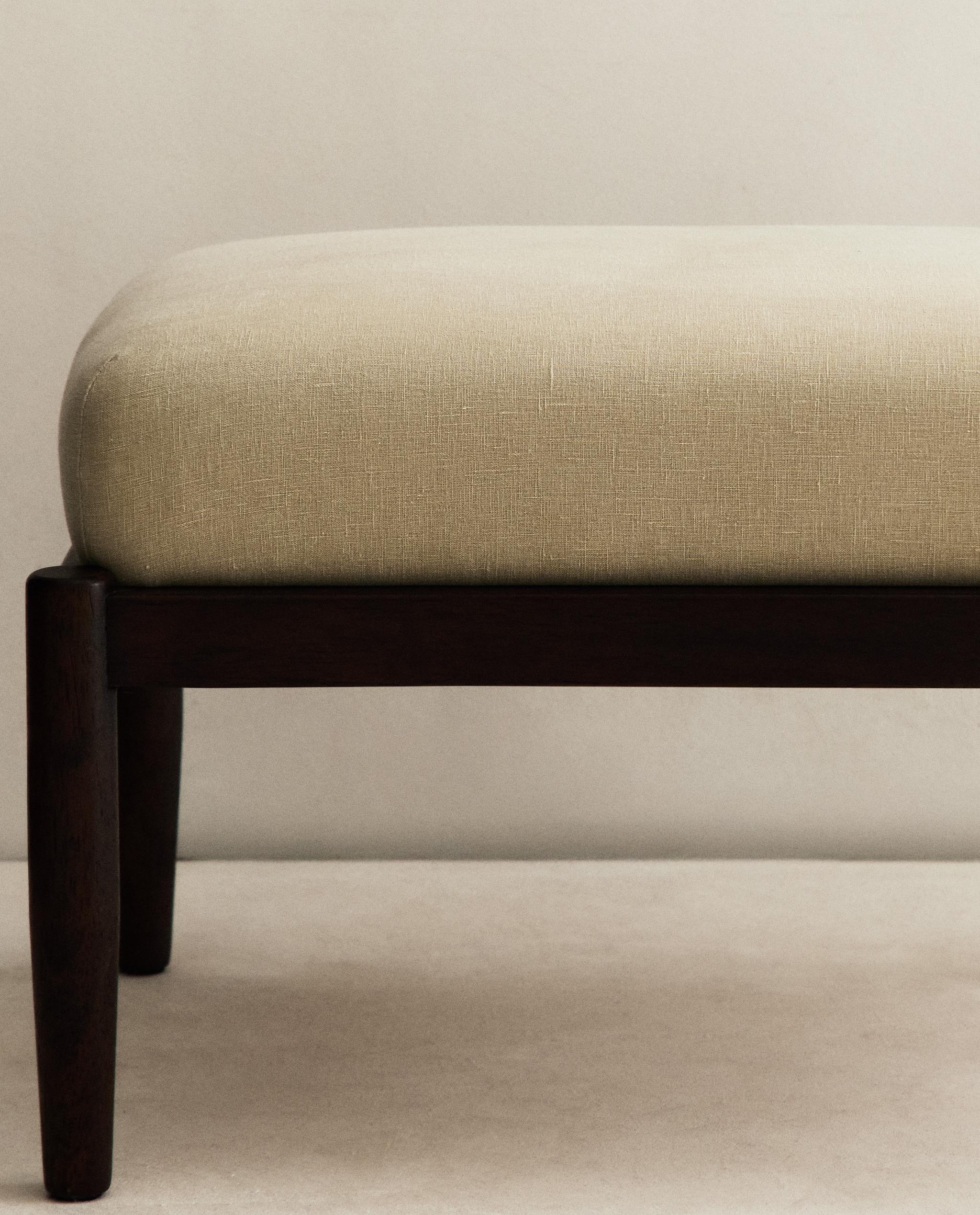 WOOD AND LINEN FOOTREST STOOL product thumbnail 9