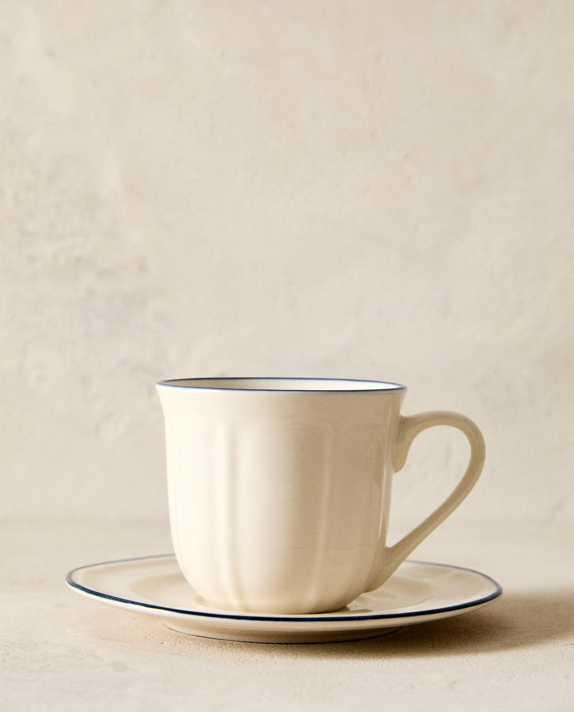 【ZARA 】深皿とカップソーサーの2点セット/白色葉模様の食器セット ZARA HOME】深皿とカップソーサーの2点セット/白色葉模様の食器