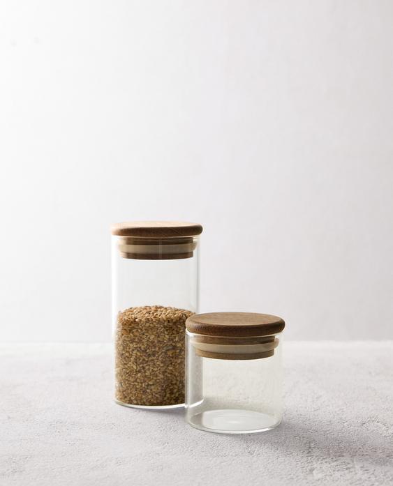 GLASS WOOD KITCHEN STORAGE JAR