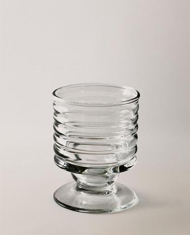 TAÇA DE VIDRO COM RELEVO DE LINHAS
