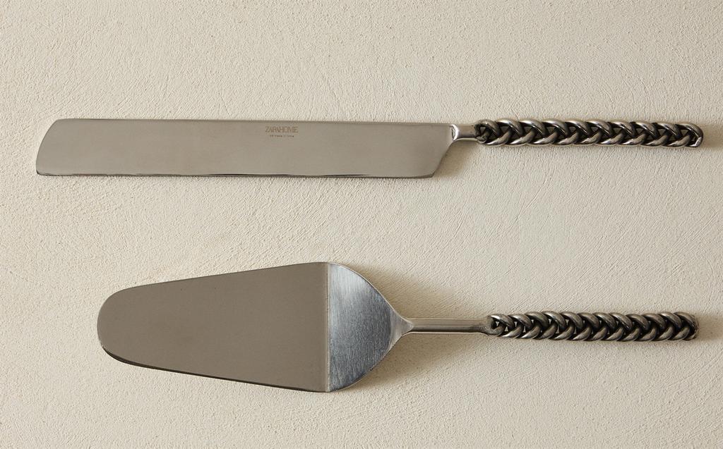 НАБІР ІЗ ЛОПАТКИ Й НОЖА ДЛЯ ТОРТА З МЕТАЛЕВОЮ ПЛЕТЕНОЮ РУЧКОЮ