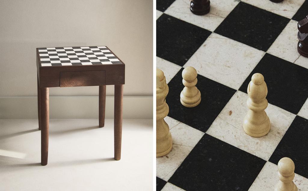 Zara Home Mərmər şahmat üzlü tik yan masa