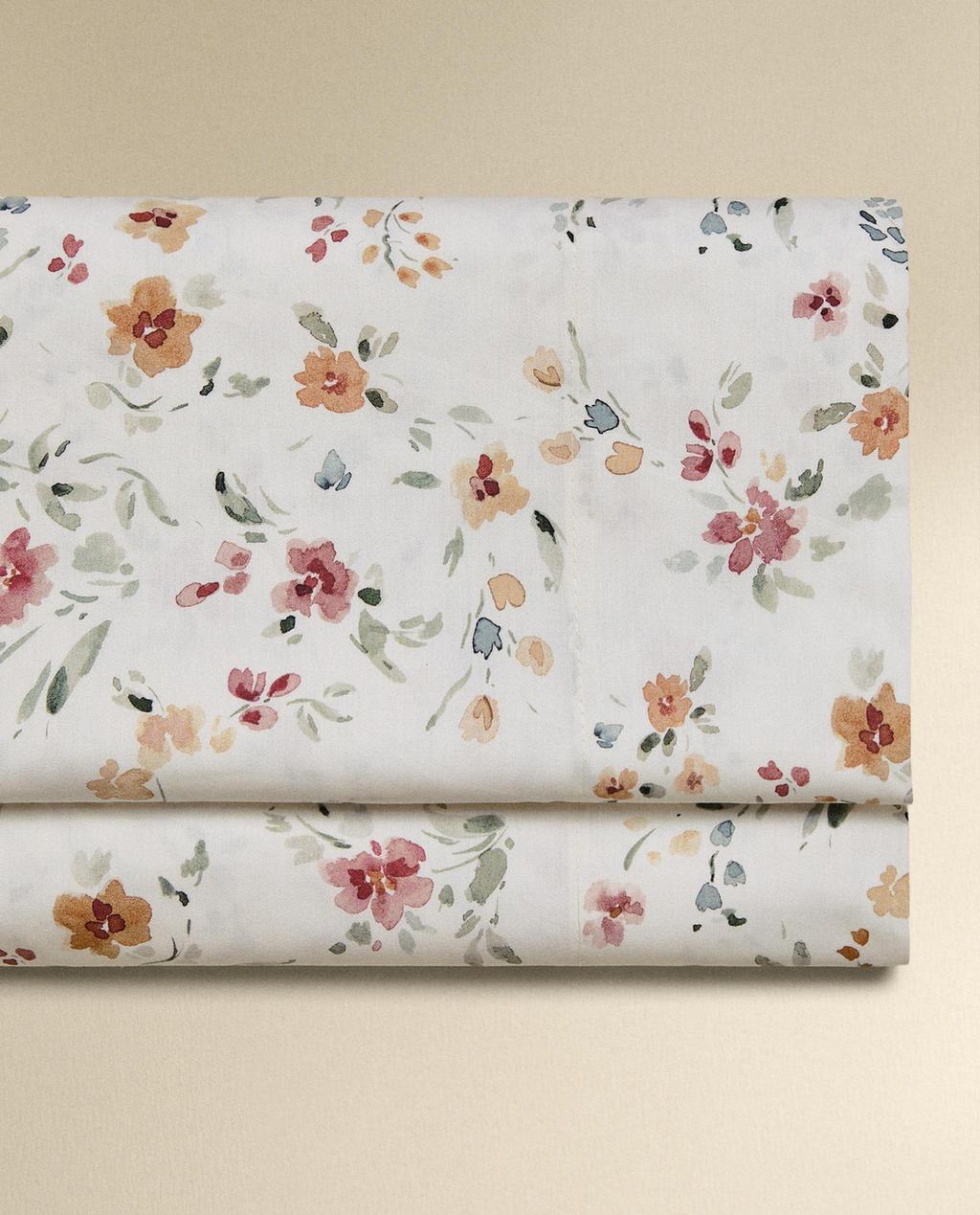 FLORAL COTTON PERCALE FLAT SHEET (200 THREAD COUNT)