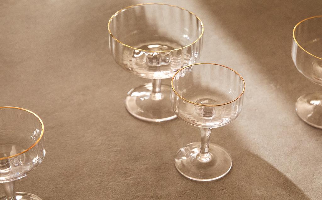 RAISED DESIGN GLASSWARE SET WITH GOLD RIM