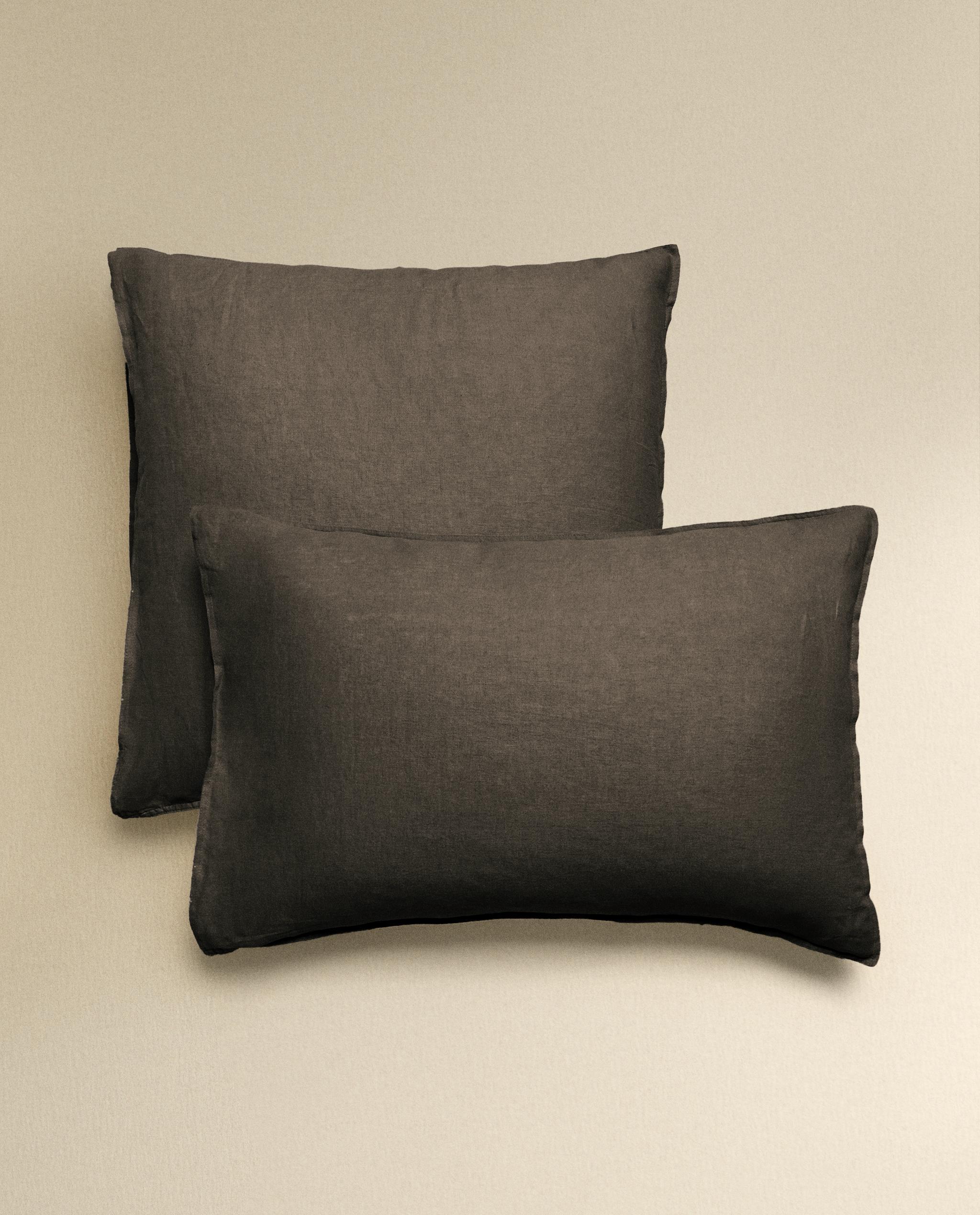 ZARA  リネン100%ウォッシュピローケース 50x70cm 2枚組 ウォッシュリネン ピローケース (140 GXM²) - ペールピンク