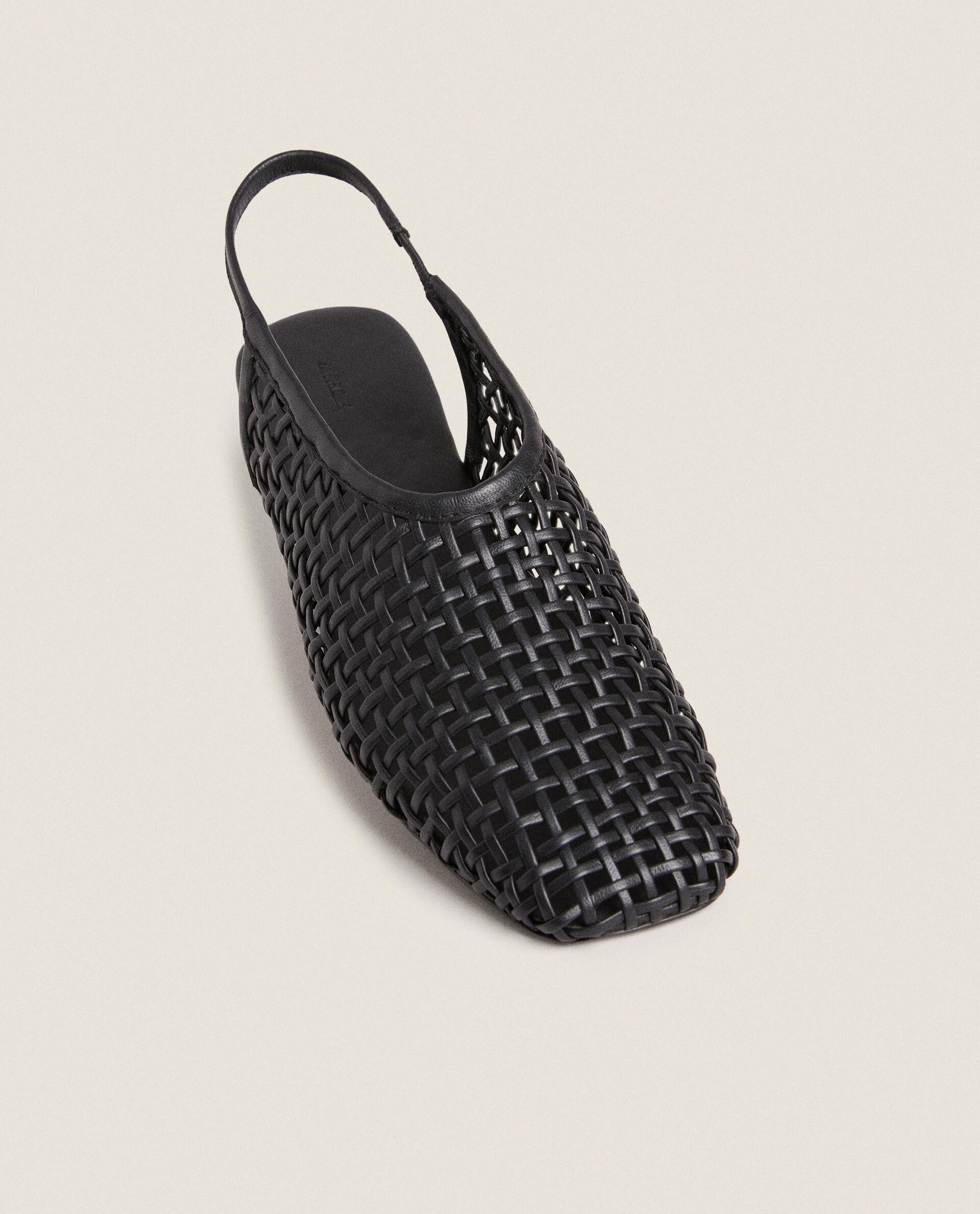 ZARA  バレリーナシューズ 編み込みレザー 1242/300 バレリーナシューズ 編み込みレザー - ブラック | ZARA Japan / 日本