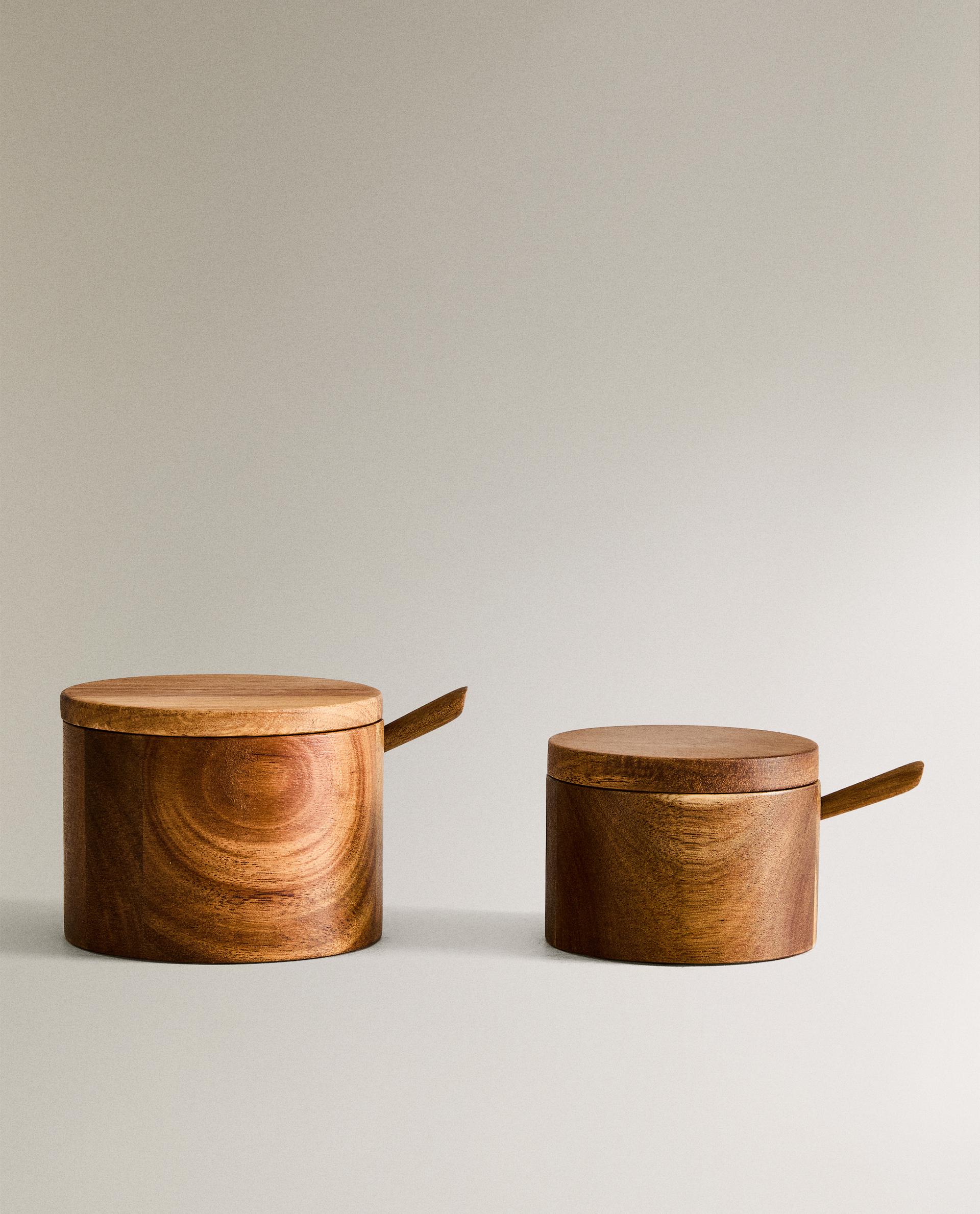 WOODEN SUGAR BOWL WITH SPOON WOODEN SUGAR BOWL WITH SPOON