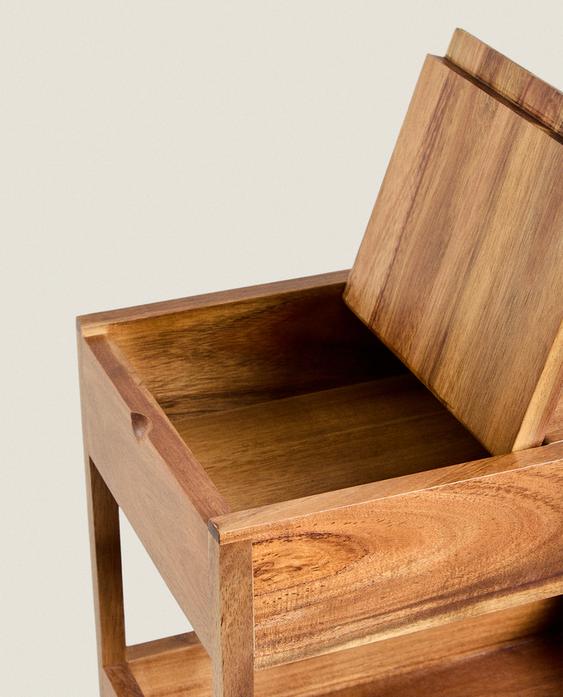 Acacia Wood Storage Unit with Wheels - Versatile & Mobile