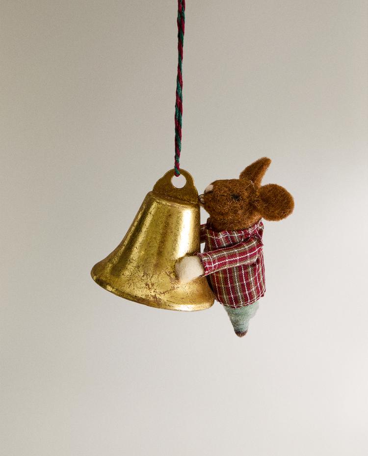 CHRISTMAS TREE WOOL MOUSE BELL DECORATION