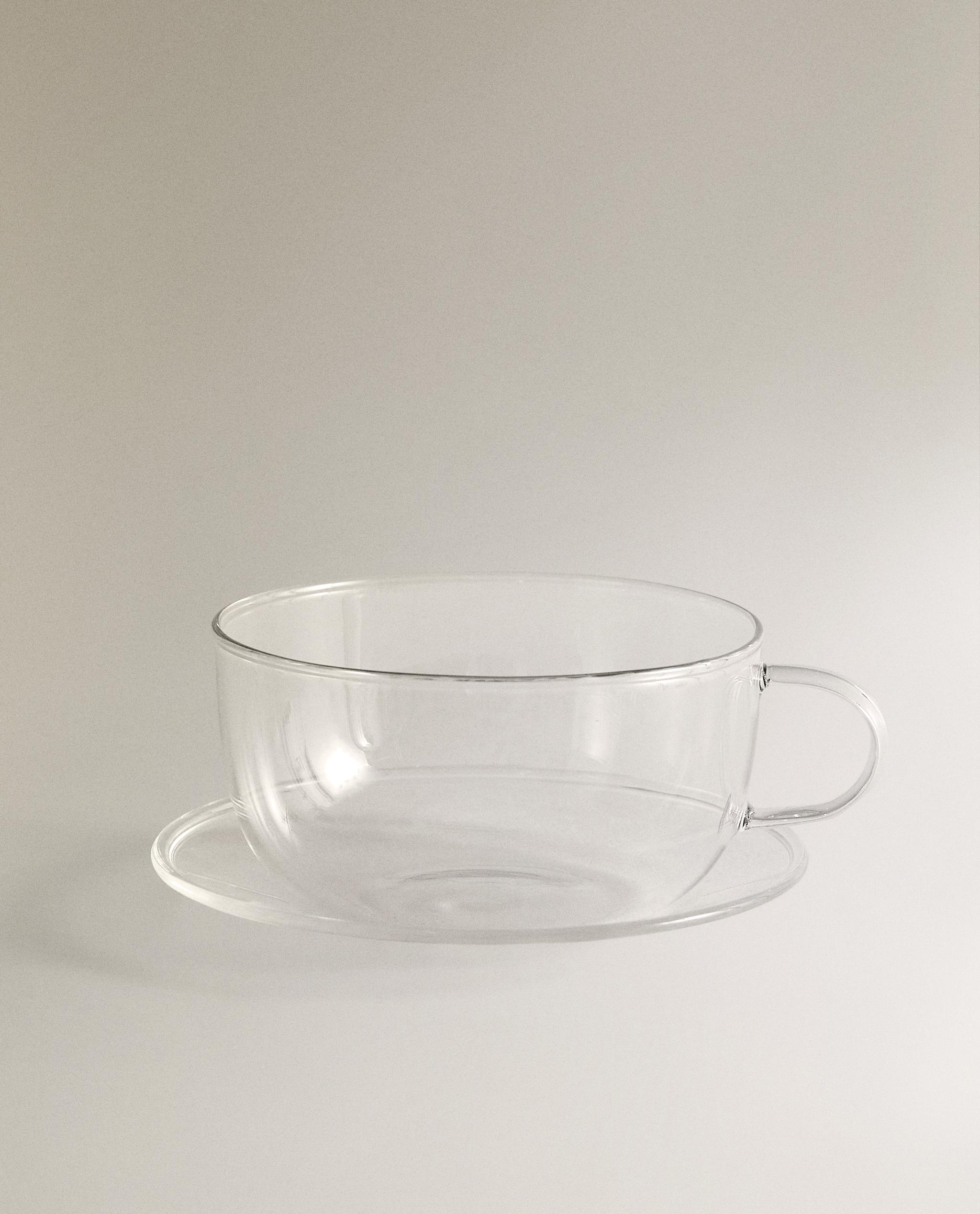 BOROSILICATE GLASS TEACUP AND SAUCER WITH SILVER RIM product thumbnail 6