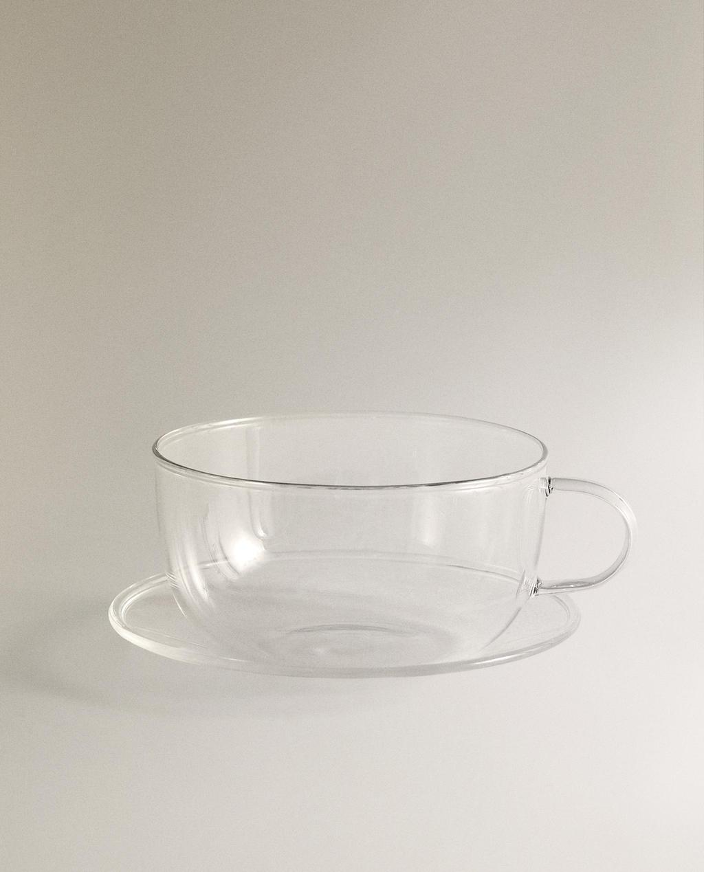TEETASSE MIT UNTERTASSE AUS BOROSILIKATGLAS MIT SILBERRAND