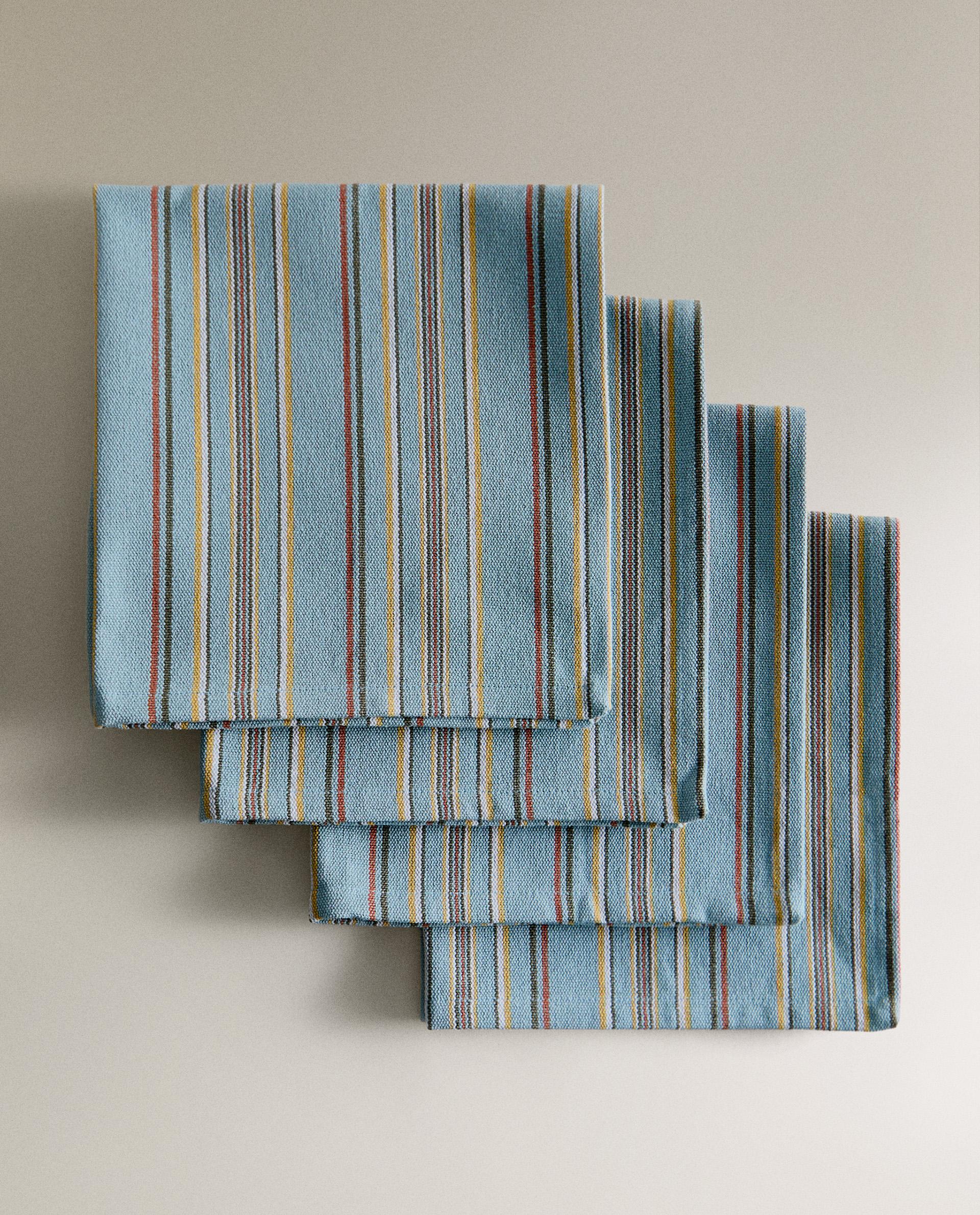 マルチカラー ストライプ柄 コットン テーブルナプキンセット（4枚