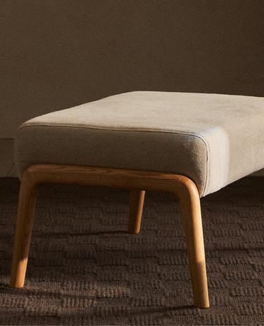 ASH WOOD AND LINEN FOOTREST STOOL