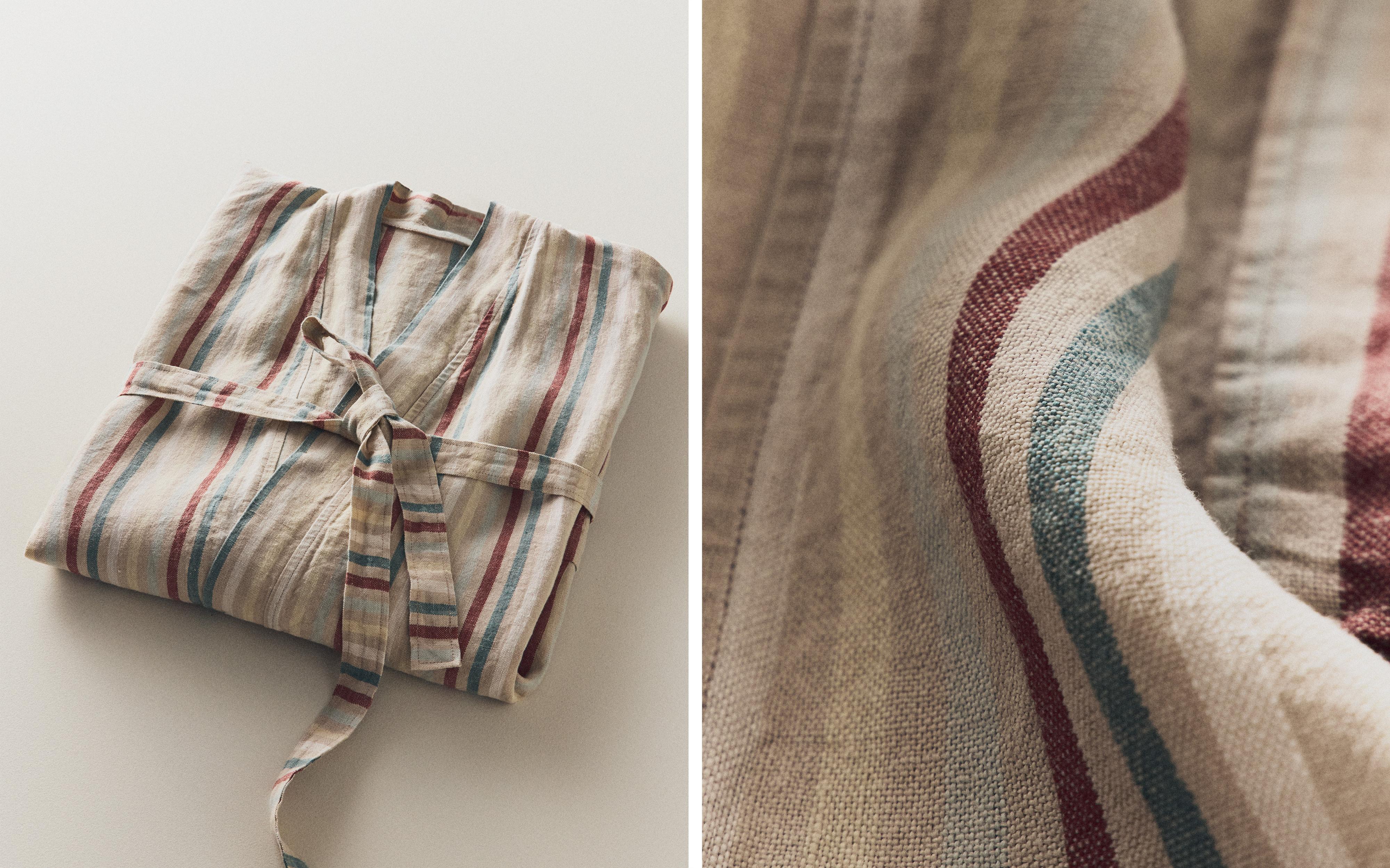 LINEN DRESSING GOWN WITH COLOURED STRIPES product thumbnail 9