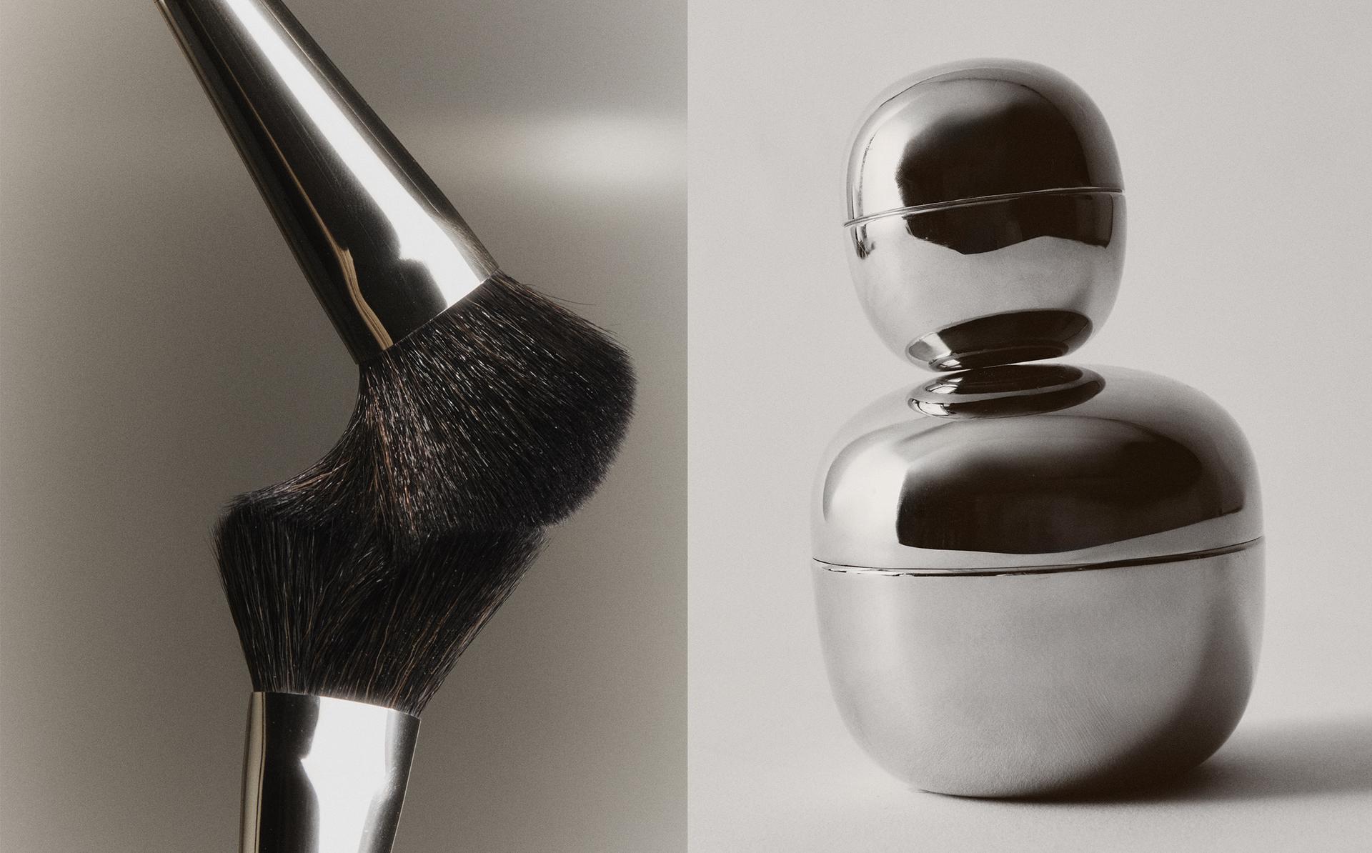 PINSEL-SET UND RUNDE BOX AUS EDELSTAHL