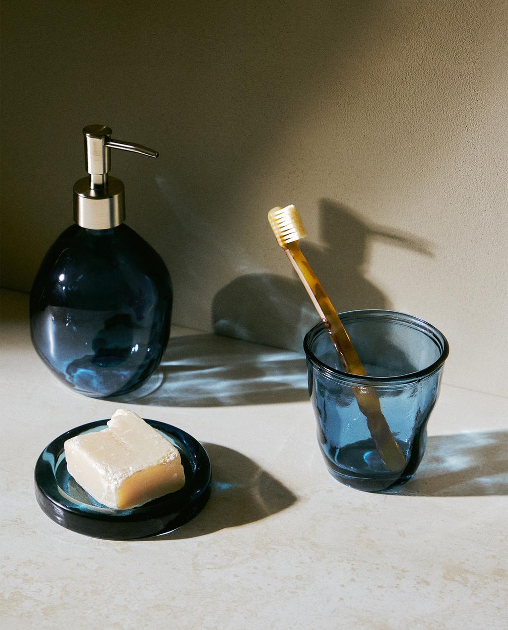 ACCESORIOS DE BAÑO VIDRIO AZUL