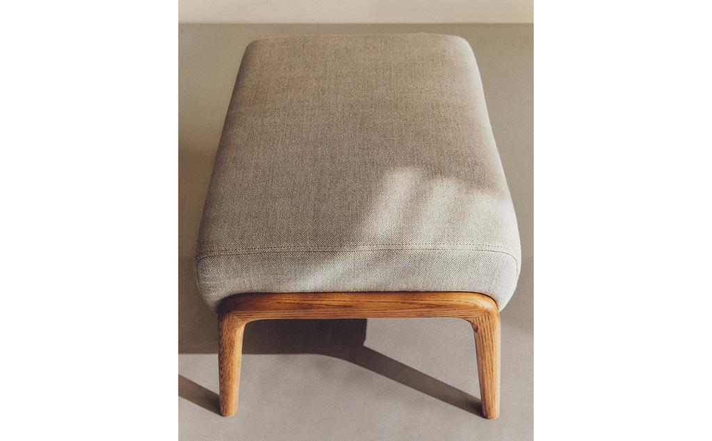 ASH WOOD AND LINEN OTTOMAN STOOL