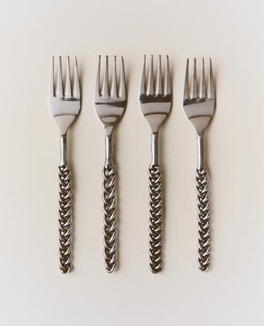 PACK TENEDORES POSTRE MANGO TRENZADO METAL (PACK DE 4)