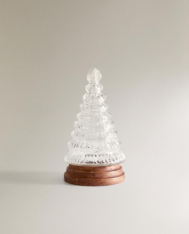 SMALL GLASS LIGHT-UP CHRISTMAS TREE DECORATION