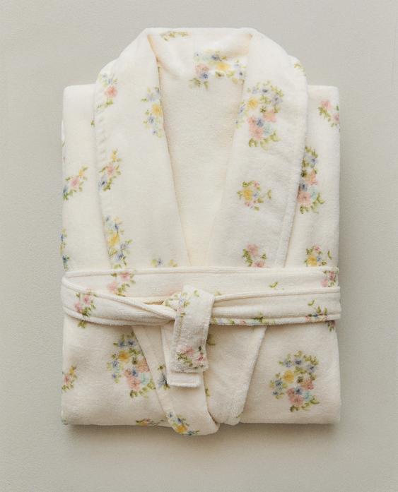 FLORAL PRINT VELOUR BATHROBE