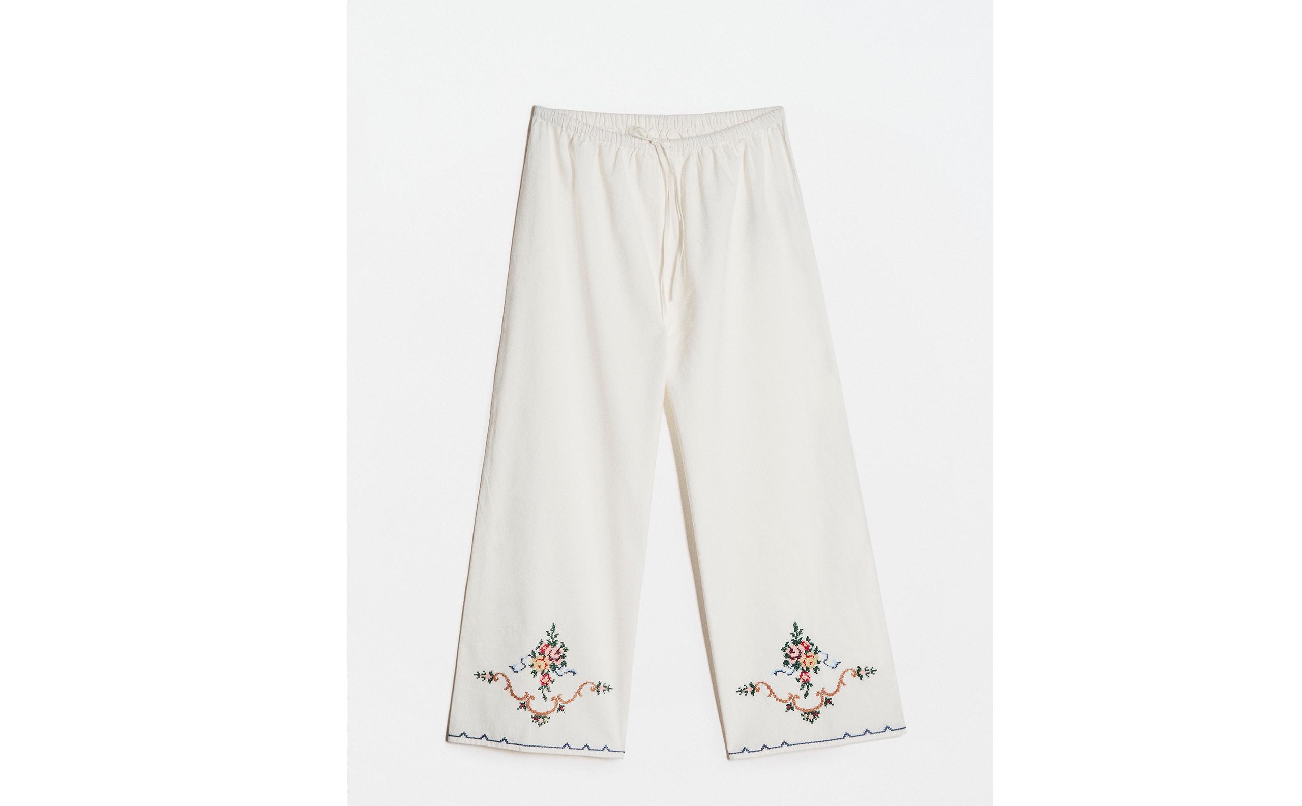 EMBROIDERED LINEN-COTTON BLEND TROUSERS product thumbnail 9