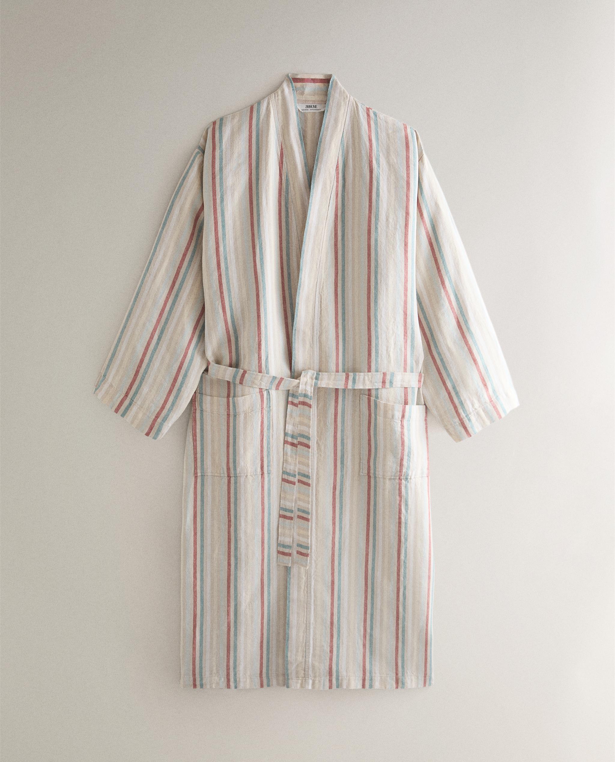 LINEN DRESSING GOWN WITH COLOURED STRIPES product thumbnail 4