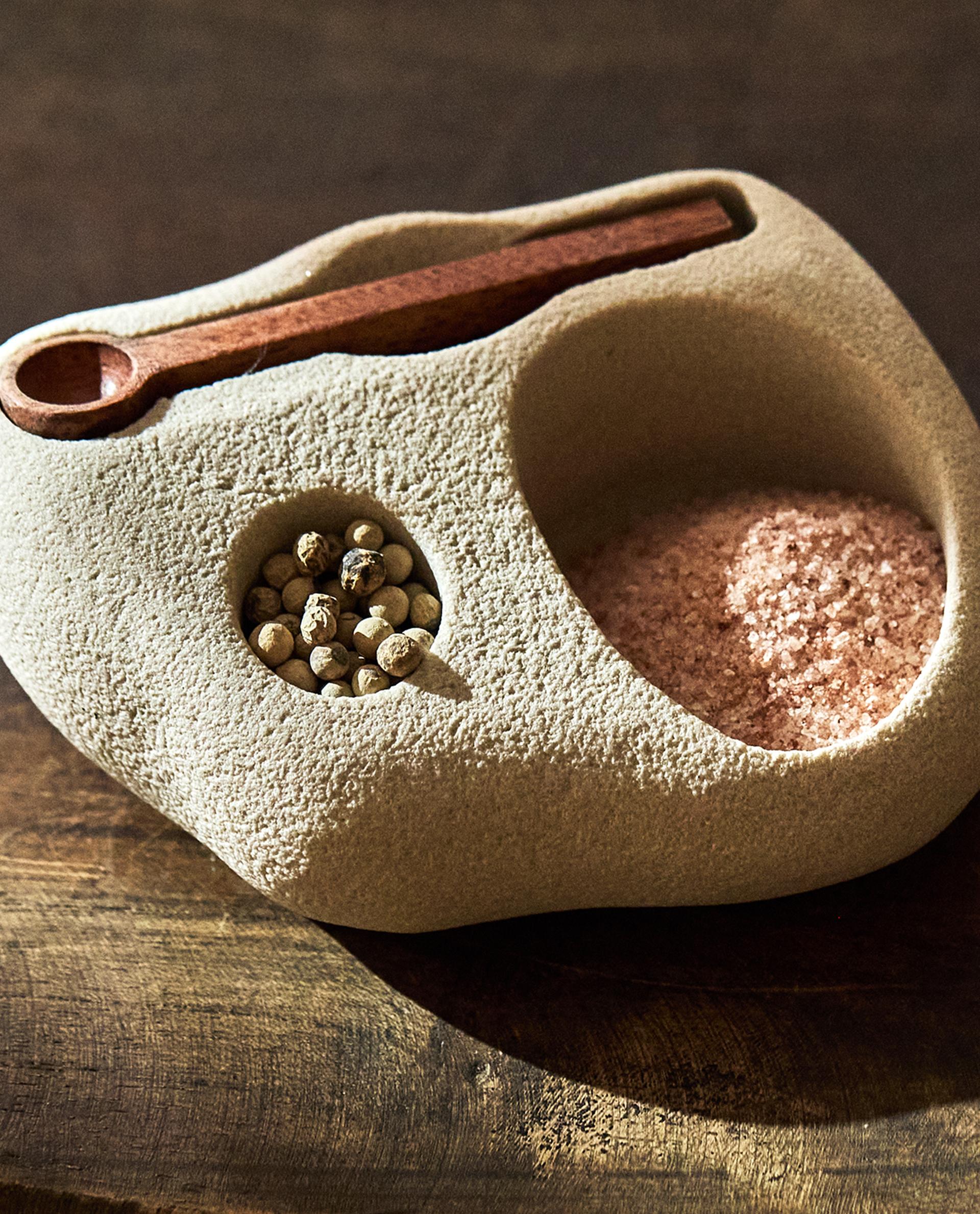 STONE SALT CELLAR WITH SPOON