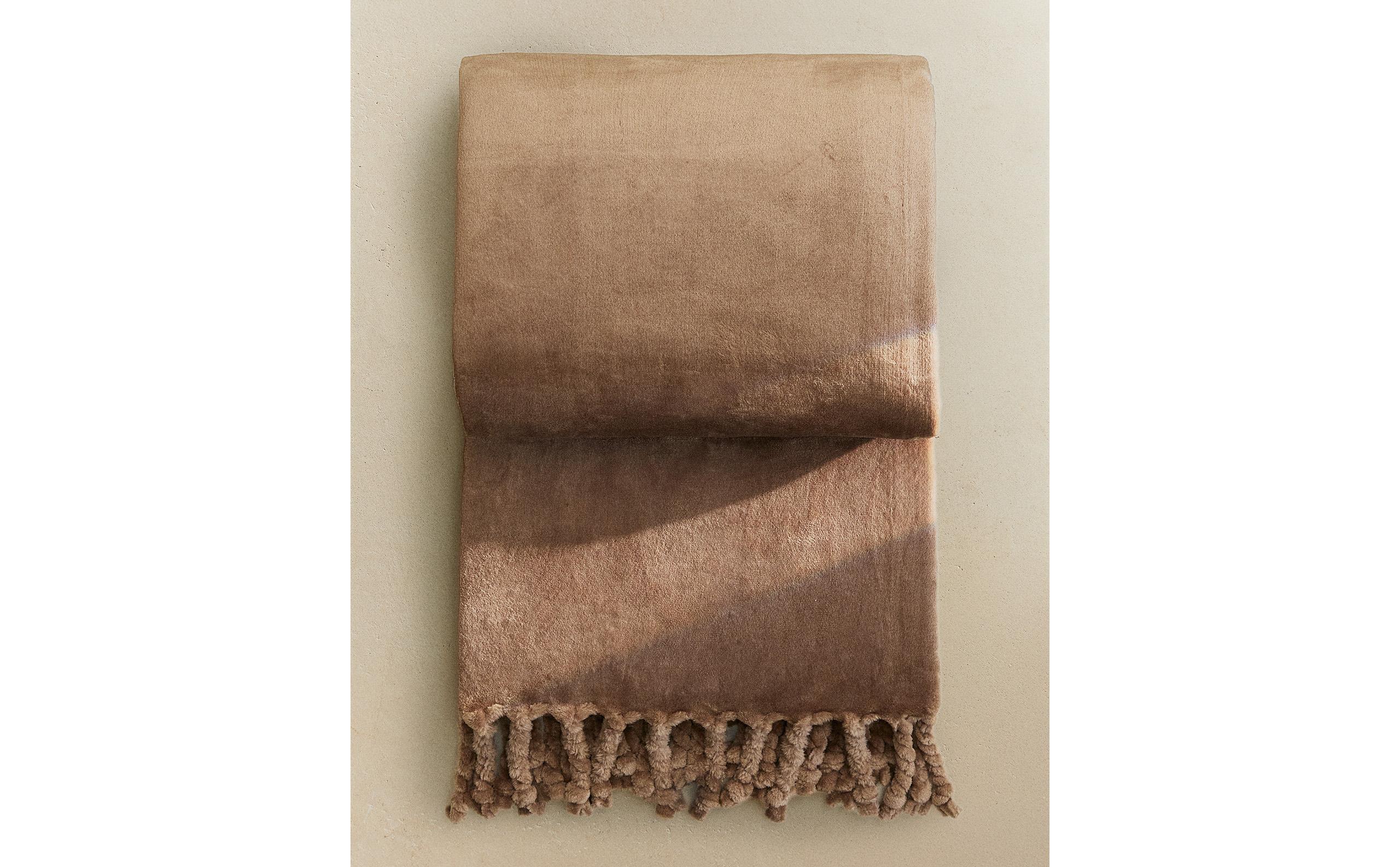 ZARA  フリンジ 付き ブランケット ホワイト ブラウン ザラホーム フリンジニット ブランケット | Zara Home 日本/Japan