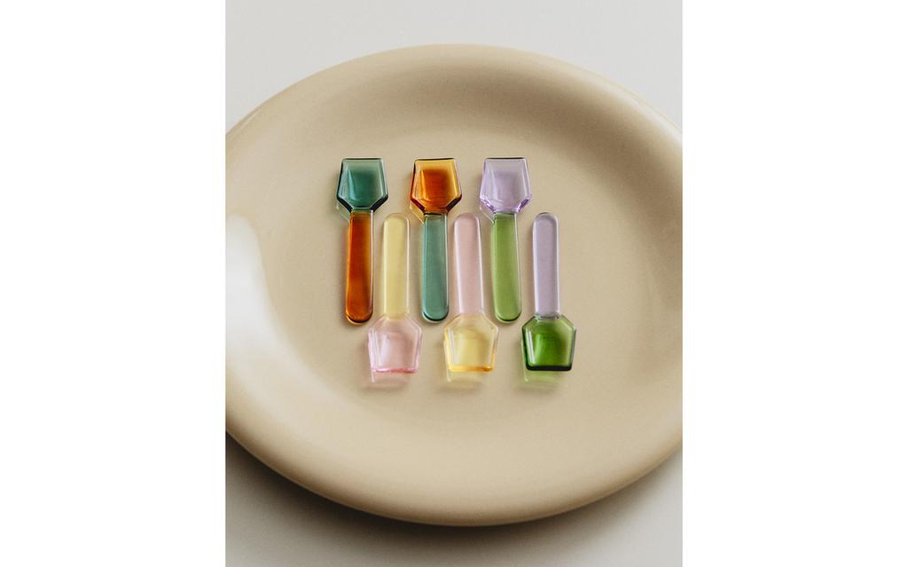 طقم ملاعق آيس كريم متعددة الألوان من زجاج البورسليكات (طقم من 6 قطع)