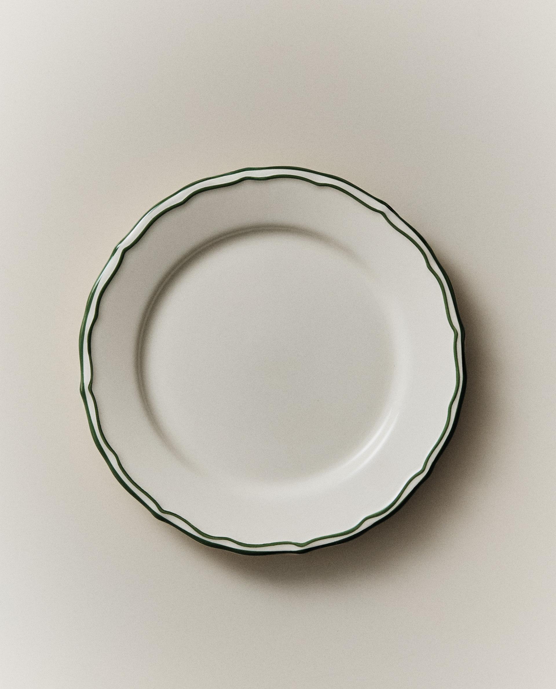 EARTHENWARE DESSERT PLATE WITH CONTRASTING RIM