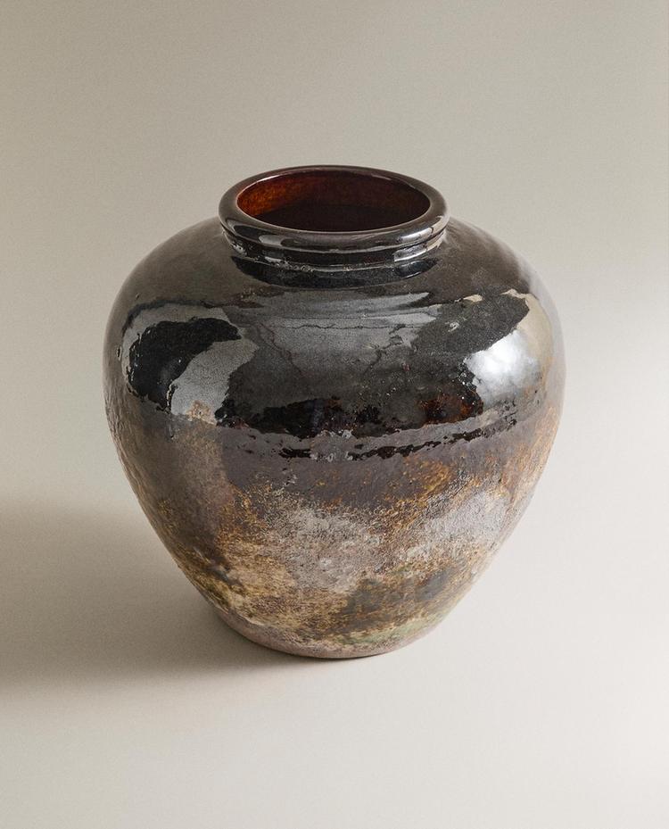 MEDIUM ENAMELLED STONEWARE VASE