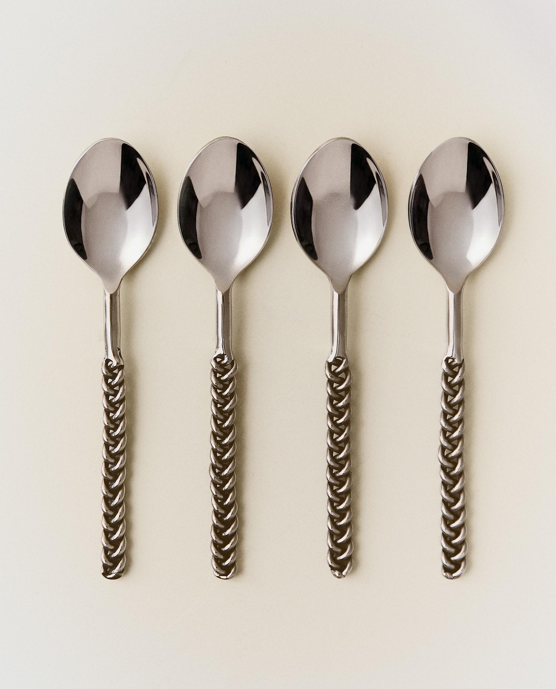 Set 4 Cucchiai Dessert Con Manico In Ceramica A Motivo Mucca, Acciaio Inossidabile, 15,2 Cm, Lavabili In Lavastoviglie - 3