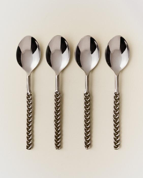 PACK CUCHARILLAS POSTRE MANGO TRENZADO METAL (PACK DE 4)