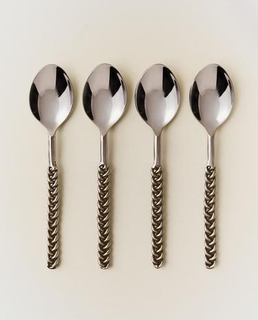 PACK CUCHARILLAS POSTRE MANGO TRENZADO METAL (PACK DE 4)