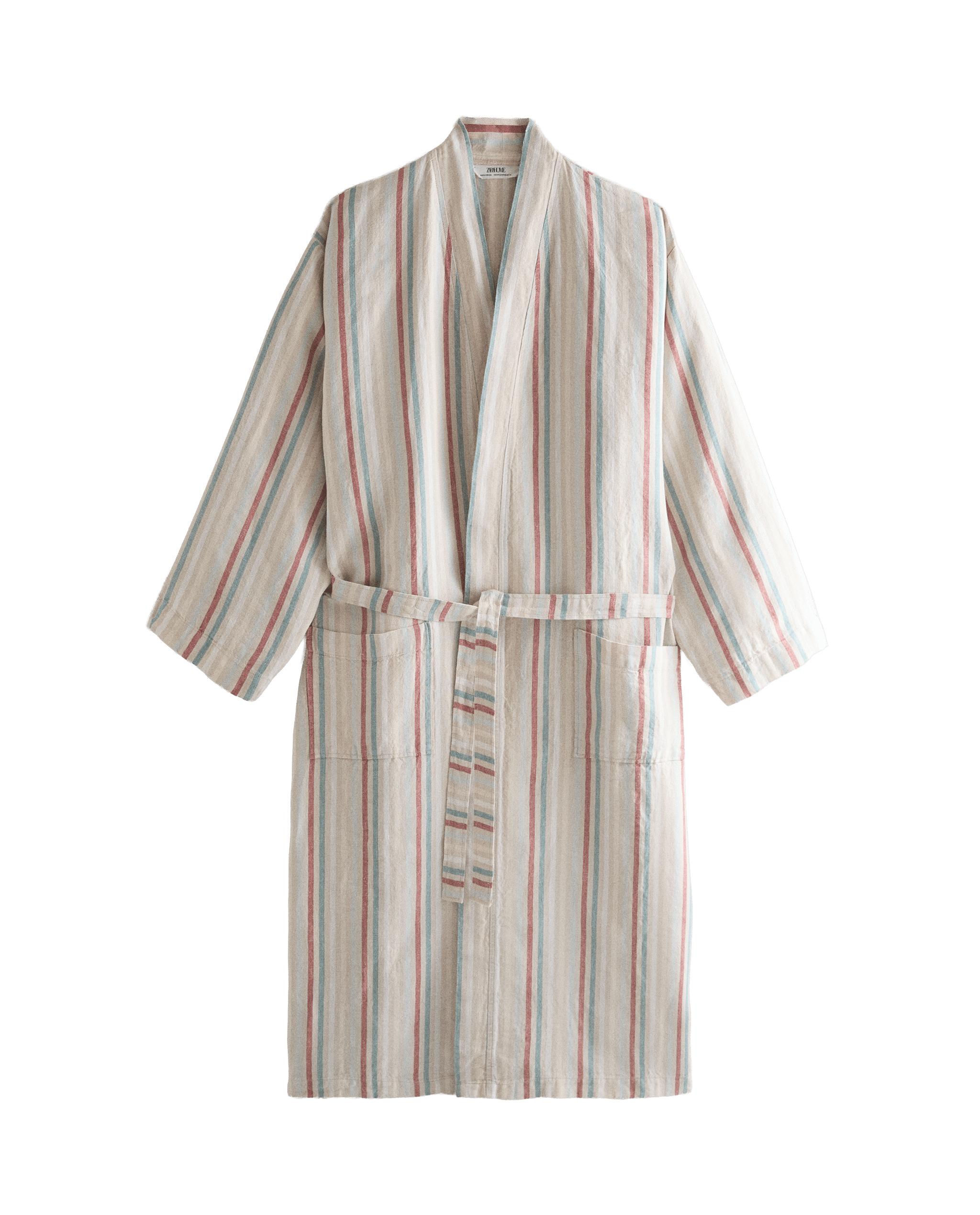 LINEN DRESSING GOWN WITH COLOURED STRIPES product thumbnail 3